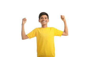 Naklejka premium Indian child giving expression on white background.