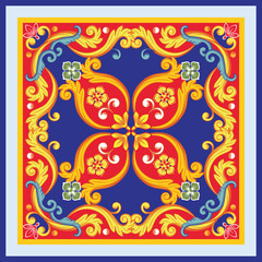 Colorful ethnic square ornament. Vector illustration - obrazy, fototapety, plakaty