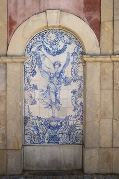 Azulejos panels in the gardens of a palace in Estoi, Algarve, Portugal	
