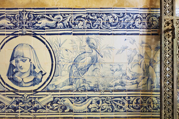 Azulejos panels in the gardens of a palace in Estoi, Algarve, Portugal	
