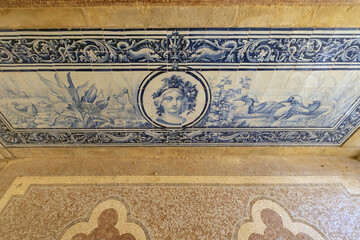 Azulejos panels in the gardens of a palace in Estoi, Algarve, Portugal	
