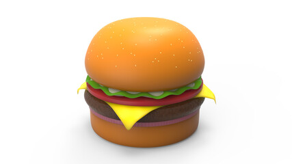 3D delicious fast food, Burger, hamburger, cheese burger isolated on wihte background
