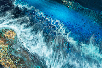 Abstract epoxy resin modern art background. Ocean view. Satellite view Designe for greeting cards, background, banners, tamplates