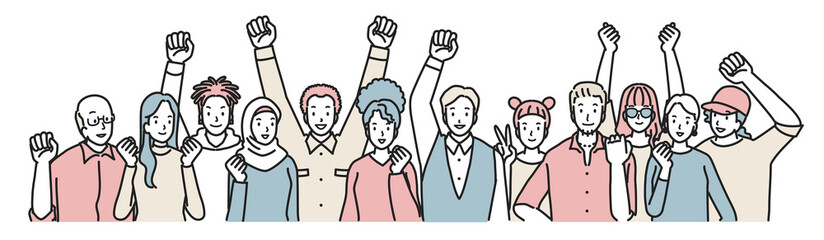 ダイバーシティ　ガッツポーズの多様な人々