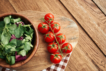 salad plate vegetables fresh ingredients wooden table kitchen