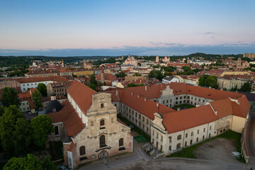 Fototapeta na wymiar Aerial summer evening sunset view in sunny Vilnius old town