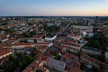 Fototapeta na wymiar Aerial summer evening sunset view in sunny Vilnius old town