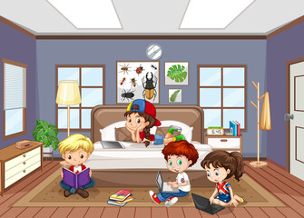 Interior of bedroom with children cartoon character