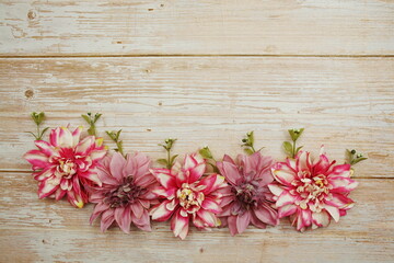 Pink Flower bouquet with space copy on wooden background