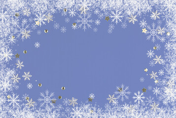 Christmas holiday purple background with golden and silver snowflakes and confetti
