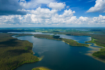 Aerial summer day view of lakes in Moletai district, Lithuania