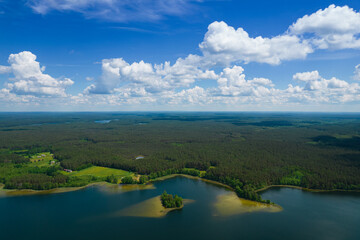 Aerial summer day view of lakes in Moletai district, Lithuania