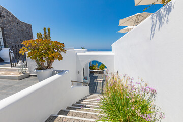 Beautiful details of the island of Santorini, white houses, blue doors and shutters, scenic views...