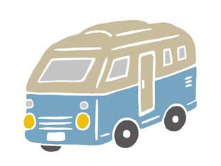 キャンピングカー　レトロなかわいいベクターイラスト