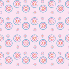 Multicolored circles on a pink background. Children's drawing. Seamless Pattern. Vector illustration