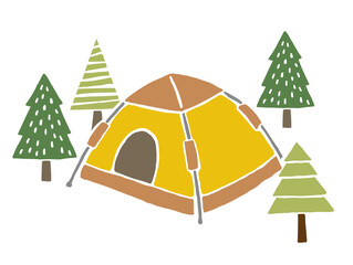アウトドアセット かわいいベクターイラストセット Camp Wall Mural Ca ニシヒロユミ
