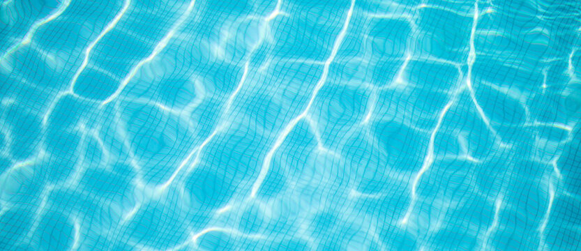 Beautiful relaxing swimming pool water sun reflection background. Ripple water texture background, natural sunlight. Abstract artistic water surface background
