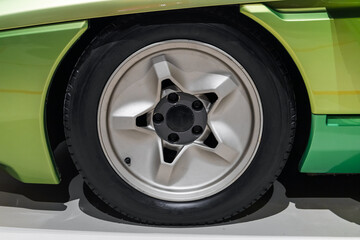 Wheel of a conceptual green sports car