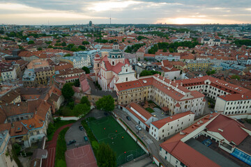 Fototapeta na wymiar Aerial summer spring evening sunset view in sunny Vilnius old town