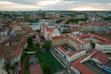 Obraz premium Aerial summer spring evening sunset view in sunny Vilnius old town
