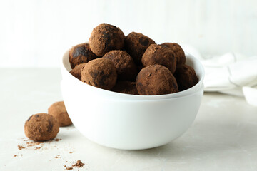 Concept of sweets with truffles on white background