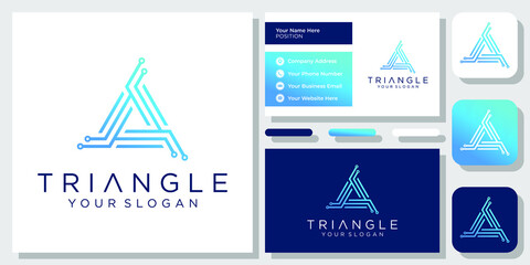 Triangle Circuit Board Technology Digital Security Connection Logo Design Business Card Template