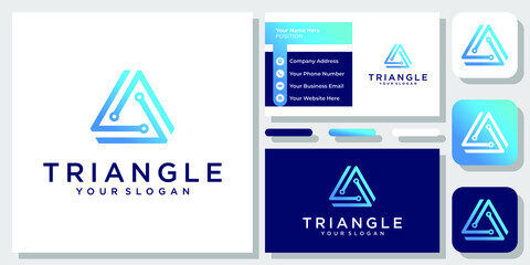 Triangle Circuit Board Technology Digital Security Connection Logo Design Business Card Template