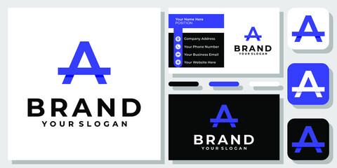 Initial Letter A Monogram Modern Simple Shadow Purple Icon Logo Design with Business Card Template