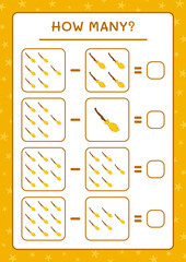 How many Broom Magic, game for children. Vector illustration, printable worksheet