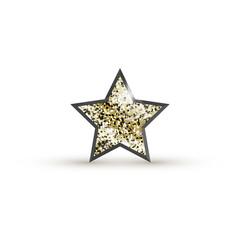 3d icon star with golden glitter isolated on white background. Shining volumetric star casts a shadow. Vector illustration