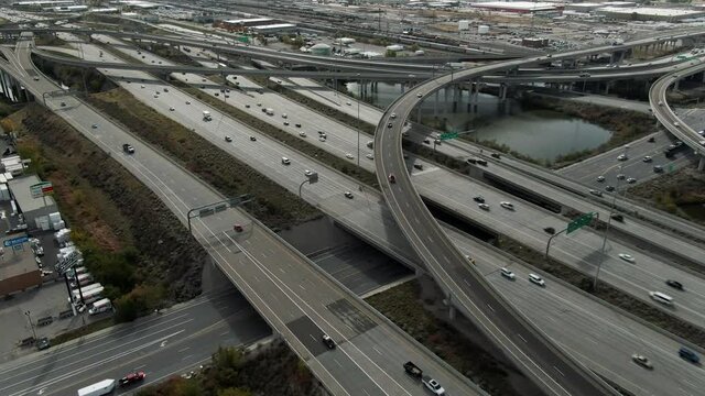 Aerial Lateral Backwards Shot of I15 Freeway and 21 South Street Intersection in Salt Lake Utah