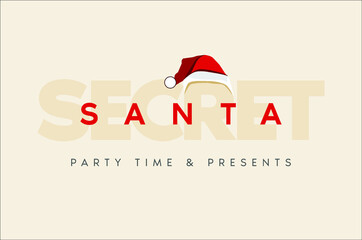 Secret Santa invitation template with Santa Claus hat. Vector. Illustration. Banner.