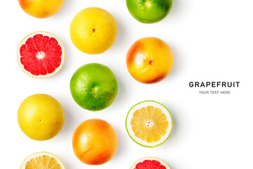 Obraz na płótnie Canvas Grapefruit citrus fruits composition and creative layout.