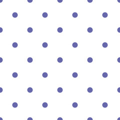 Color of year 2022 seamless very peri polka dot pattern, vector illustration. Polka dot pattern with violet circles on white background. Abstract background for scrapbook, print and web