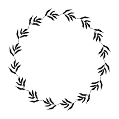Circle shaped black frame made of plants on white isolated background