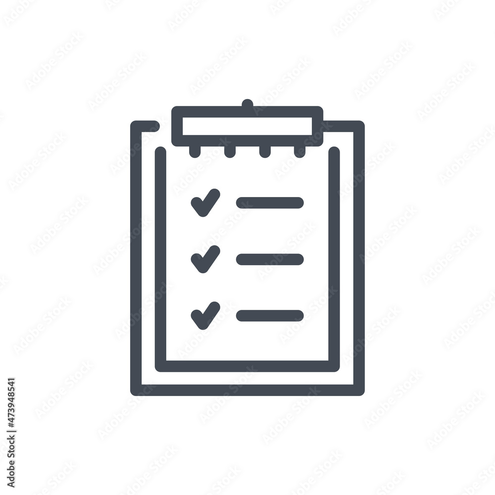 Poster checklist, survey and report form line icon. clipboard with check mark list vector outline sign.
