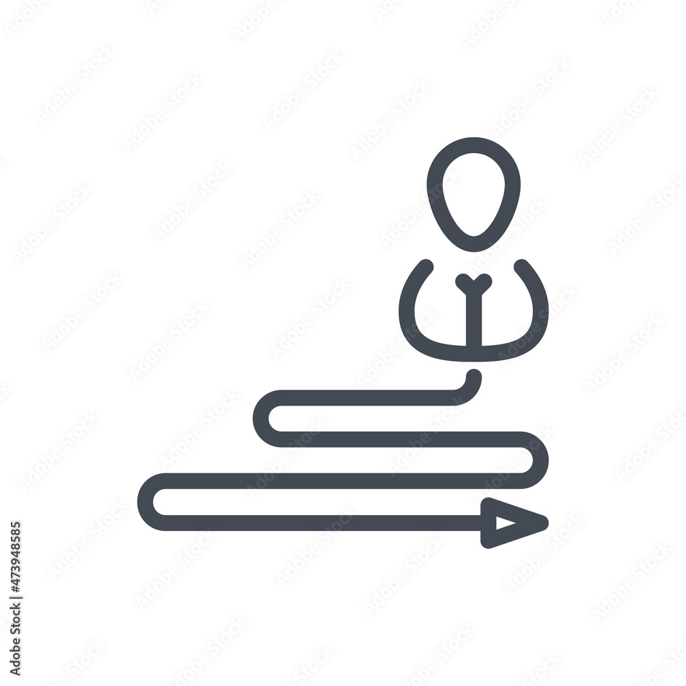 Poster career and life path line icon. person with arrow path vector outline sign.