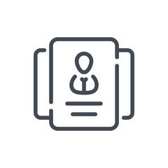 Profile information, Resume and Business document line icon. Business document with person on it vector outline sign.