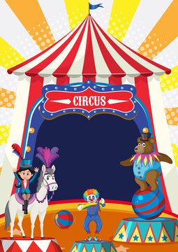 Circus dome tent with animal performer on white background