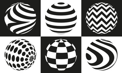 Black and white vector sphere of lines for design of logo. Icons set