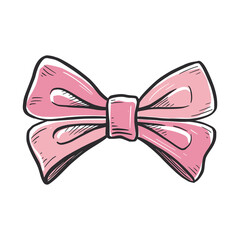 Tie bow color doodle sketch. Hand drawn sketch vintage ribbon neck bow for wedding, fashion element. Isolated vector illustration.