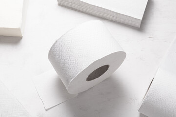 Set of different paper hand towels on wooden desk