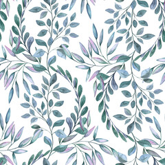 Spring leaves seamless pattern. Watercolor leafy ornament