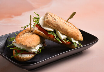 Rustic Italian caprese sandwich with mozzarela