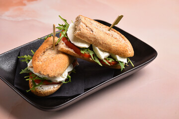 Rustic Italian caprese sandwich with mozzarela
