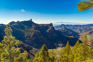 High summit landscapes of the Canary Islands with green vegetation after the rains with afternoon...