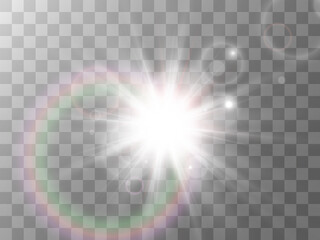 Bright beautiful star.Vector illustration of a light effect on a transparent background.	
