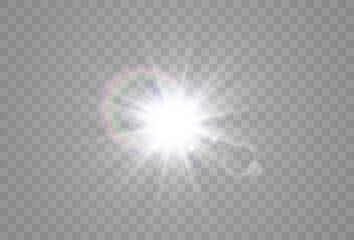 Bright beautiful star.Vector illustration of a light effect on a transparent background.	
