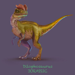 Dilophosaurus JURASSIC. A collection of various dinosaurs and reptiles that lived during the Jurassic Period of Earth's history © David Costa Art