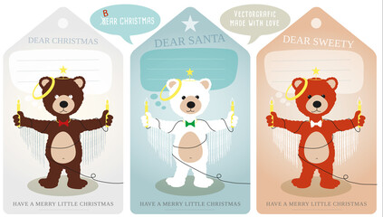 Bear Christmas - three vector Christmas label illustrations with a brown bear, a red bear and an icebear for your gifts and holiday offers, especially for parents, kids and babys